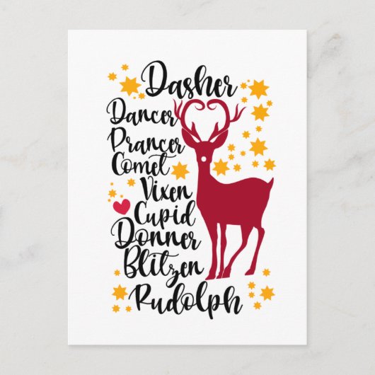 Fun Black Script Santa Reindeer Name Weihnachten (Vorderseite)