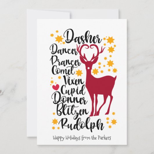 Fun Black Script Santa Reindeer Name Weihnachten (Vorderseite)