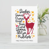 Fun Black Script Santa Reindeer Name Weihnachten (Stehend Vorderseite)
