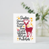 Fun Black Script Santa Reindeer Name Weihnachten Postkarte (Stehend Vorderseite)
