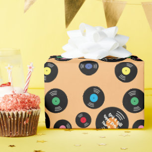 Fun Black Vinyl Platten Rock & Roll Geburtstag Geschenkpapier