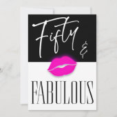 Fun Black White Fifty Fabulous Pink Lips Birthday Einladung (Vorderseite)