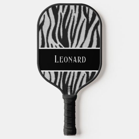 Fun Black & White Imitats Zebra Muster mit Name Pickleball Schläger (Vorderseite)