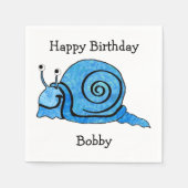 Fun blauer Cartoon Geburtstag Lächeln Schnecke Serviette (Vorderseite)