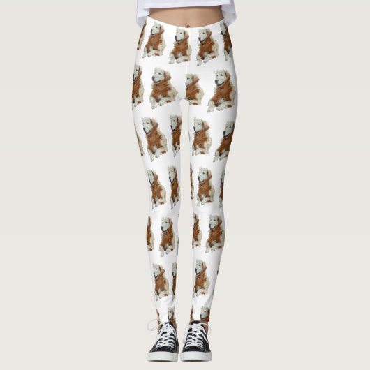 Fun Blockstil bemalt Golden Retriever Leggings (Vorderseite)