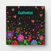 Fun Bloral Heart Whimsical Personalisiert Black Fotoplatte (Vorderseite)