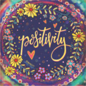 Fun Bloral Positivity Black Modern Aufkleber (Vorderseite)