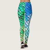 Fun Blue Abstrakt Geometric Mermaid Scales Pattern Leggings (Rückseite)