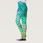 Fun Blue Abstrakt Geometric Mermaid Scales Pattern Leggings (Links)