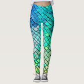 Fun Blue Abstrakt Geometric Mermaid Scales Pattern Leggings (Vorderseite)