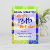 Fun Blue Alligator Krokodile Retro Circles Mosaik Einladung (Stehend Vorderseite)