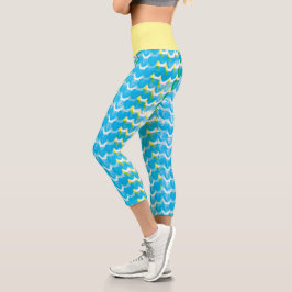 Fun Blue and Sea Foam Green Abstrakt Heart Pattern Capri Leggings