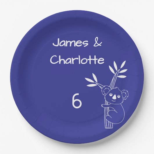 Fun Blue Australian Animals Twin 6. Geburtstag Pappteller (Vorderseite)