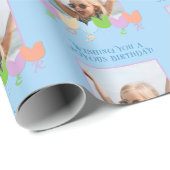 Fun Blue Birthday Personalisiert Foto Tulip Blume Geschenkpapier (Rolleneckpunkt)