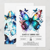 Fun Blue Butterfly Junge Geburtstag Einladung (Vorne/Hinten)