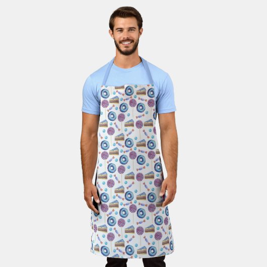 Fun Blue Donuts und Cupcakes Pattern Schürze (Getragen)