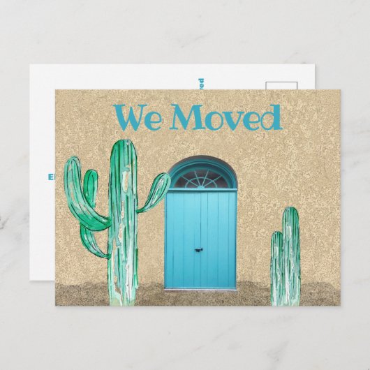 Fun Blue Doors Cactus we moved Announcement Postkarte (Vorne/Hinten)