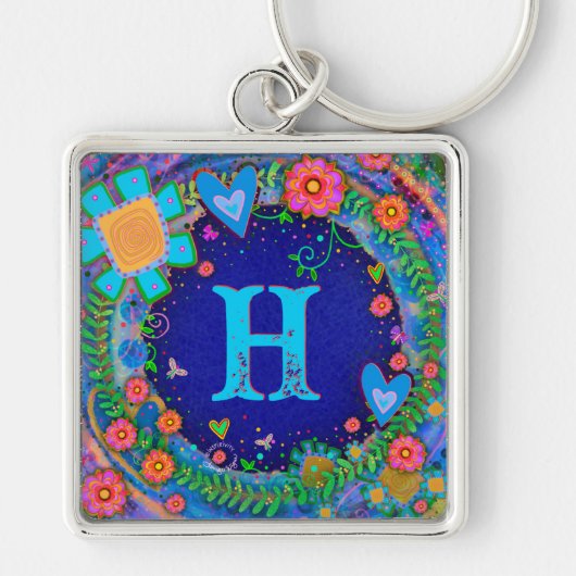 Fun Blue Dragonfly Monogram Inspirivity Schlüssela Schlüsselanhänger (Vorne)