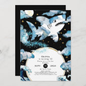 Fun Blue Editable Shark Birthday Einladung (Vorne/Hinten)