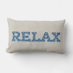 Fun Blue Floral Imitate Applique 'Relax' Cushion Lendenkissen