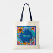 Fun Blue Floral Inspirivity Personalisiert Tote Ba Tragetasche (Rückseite)