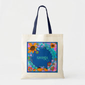 Fun Blue Floral Inspirivity Personalisiert Tote Ba Tragetasche (Vorne)