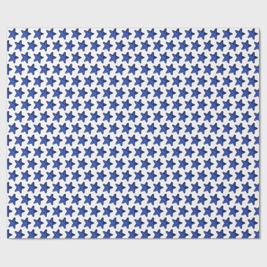 Fun Blue Glitzer Star Pattern auf Weiß Geschenkpapier (Flach)