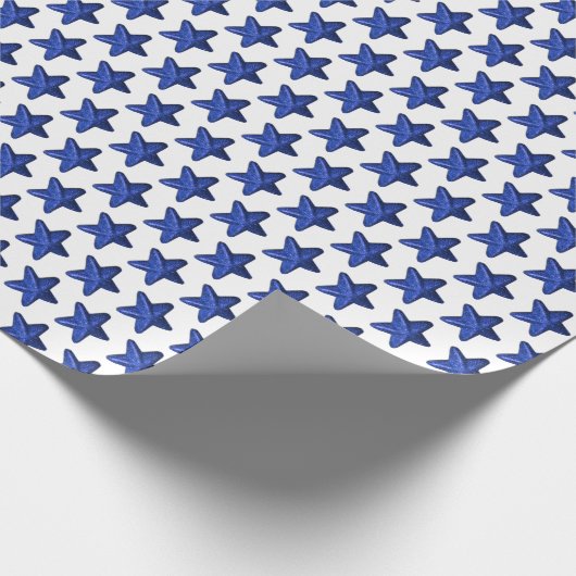 Fun Blue Glitzer Star Pattern auf Weiß Geschenkpapier (Ecke)