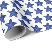 Fun Blue Glitzer Star Pattern auf Weiß Geschenkpapier (Rolleneckpunkt)