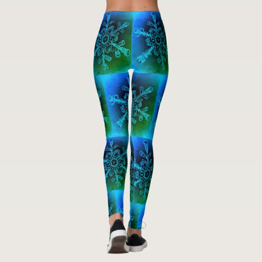 Fun Blue Green Gefärbte Krawatte Snowflake Muster Leggings (Rückseite)