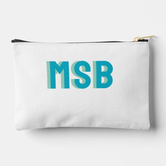 Fun Blue Green Shadow Block Monogram, Custom Zubehörtasche (Rückseite)