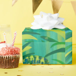 Fun Blue Green Yellow Chameleon Wrapping Paper Geschenkpapier
