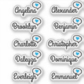 Fun Blue Heart Speech Bubble Guest List 10 Names Aufkleber (Vorderseite)