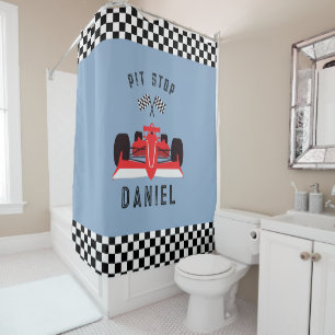 Fun Blue Kids Red Racing Car Duschvorhang