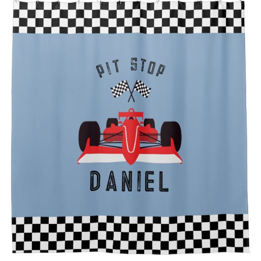 Fun Blue Kids Red Racing Car Duschvorhang (Vorderseite)