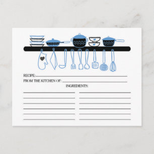 Fun Blue Kitchen Gadgets Bridal Recipe Cards Postkarte