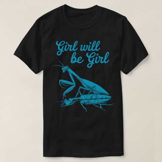 Fun Blue Mantis Illustration mit Whimsical Text T-Shirt (Design vorne)