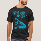 Fun Blue Mantis Illustration mit Whimsical Text T-Shirt (Vorderseite)