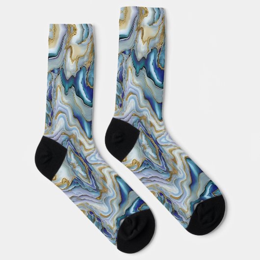 Fun Blue Mix Marbled Agate Mineral Sliced Stone Socken (Rechts)