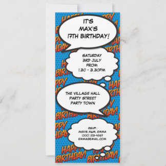 Fun Blue Modern Birthday Party Comic Book Einladung