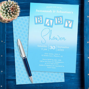 Fun Blue Ombre BABY Boy Blocks Einladung