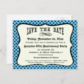 Fun Blue Polka Dot Party oder Wiedersehen Save the Ankündigungspostkarte (Vorne/Hinten)