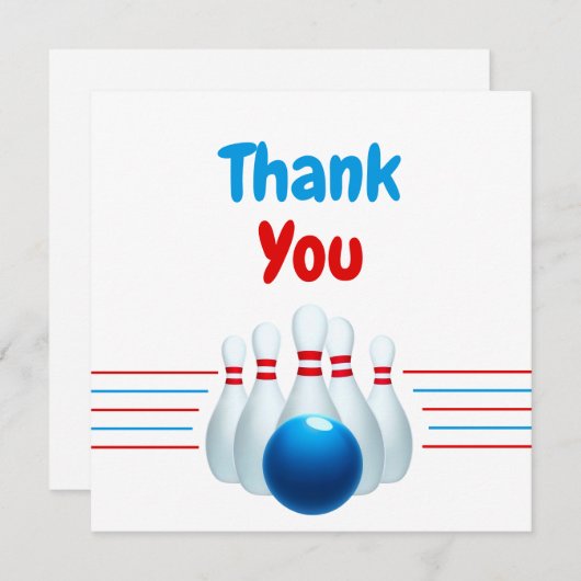 Fun Blue & Red Bowling Kinder 6. Geburtstag Dankeskarte (Vorne/Hinten)