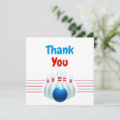 Fun Blue & Red Bowling Kinder 6. Geburtstag Dankeskarte (Stehend Vorderseite)