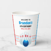 Fun Blue & Red Bowling Kinder 6. Geburtstag Pappbecher (Rückseite)