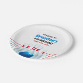 Fun Blue & Red Bowling Kinder 6. Geburtstag Pappteller (Schrägansicht)