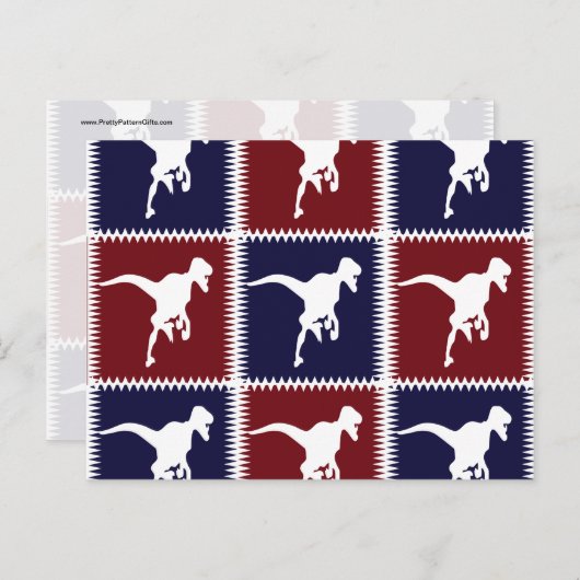 Fun Blue Red T Rex Dinosaur Square Muster Postkarte (Vorne/Hinten)