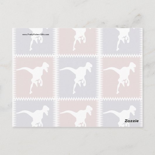 Fun Blue Red T Rex Dinosaur Square Muster Postkarte (Rückseite)