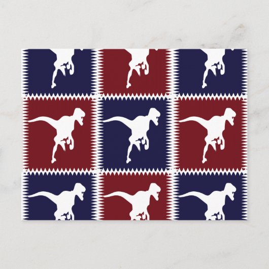 Fun Blue Red T Rex Dinosaur Square Muster Postkarte (Vorderseite)