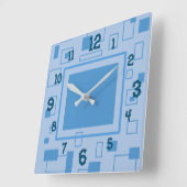Fun Blue Retro Block Shapes Quadratische Wanduhr (Winkel)